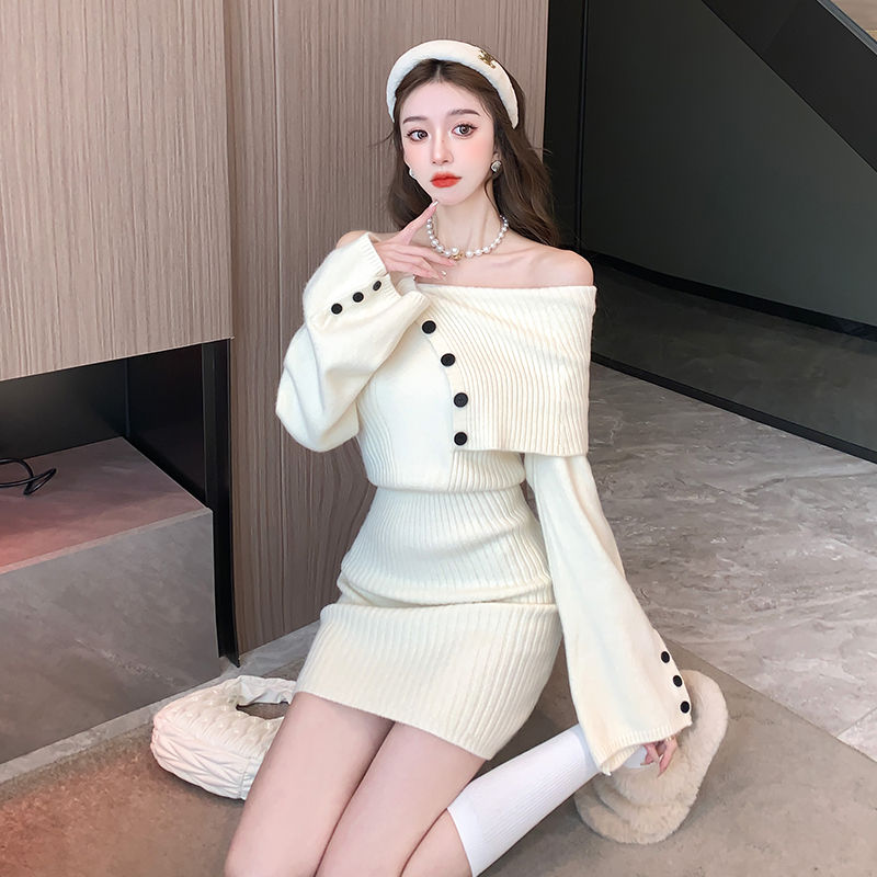 Autumn and winter knitted sweater dress package hip dress