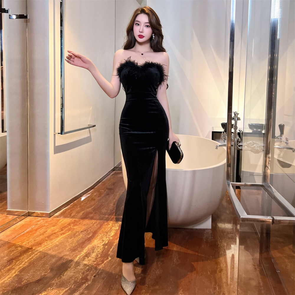 Black mermaid dress velvet formal dress for women