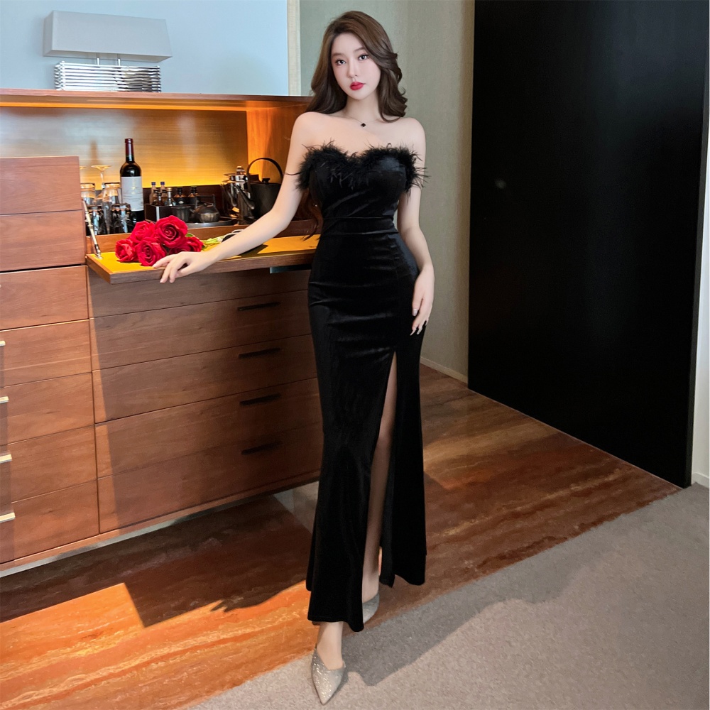 Black mermaid dress velvet formal dress for women