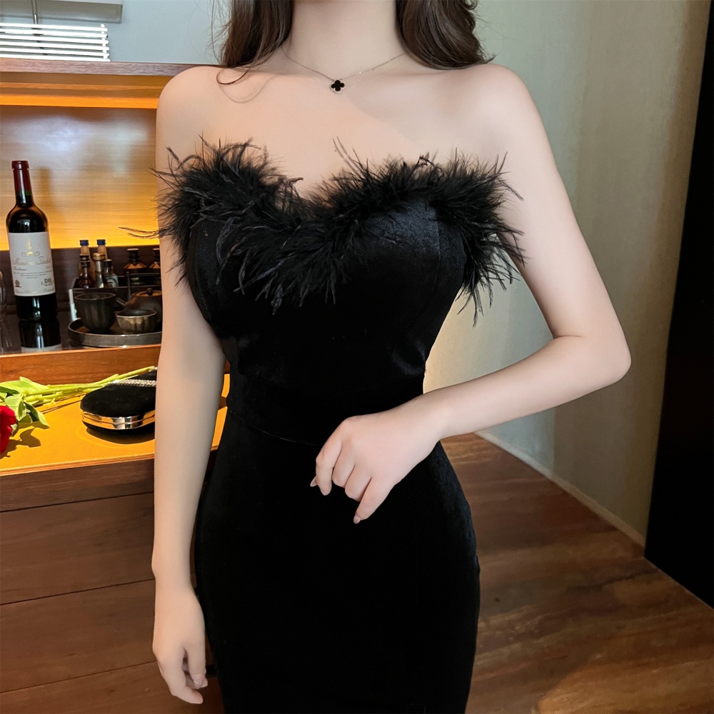 Black mermaid dress velvet formal dress for women