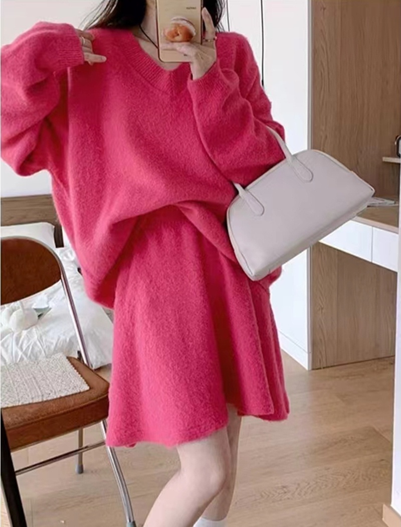 Lazy sweater knitted skirt 2pcs set for women