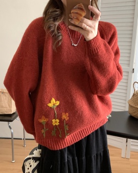 Embroidery all-match tops lazy Korean style sweater