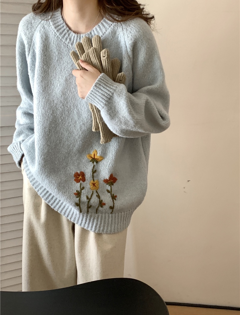 Embroidery all-match tops lazy Korean style sweater