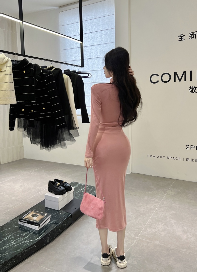 Slim folds long thick all-match package hip fashion dress