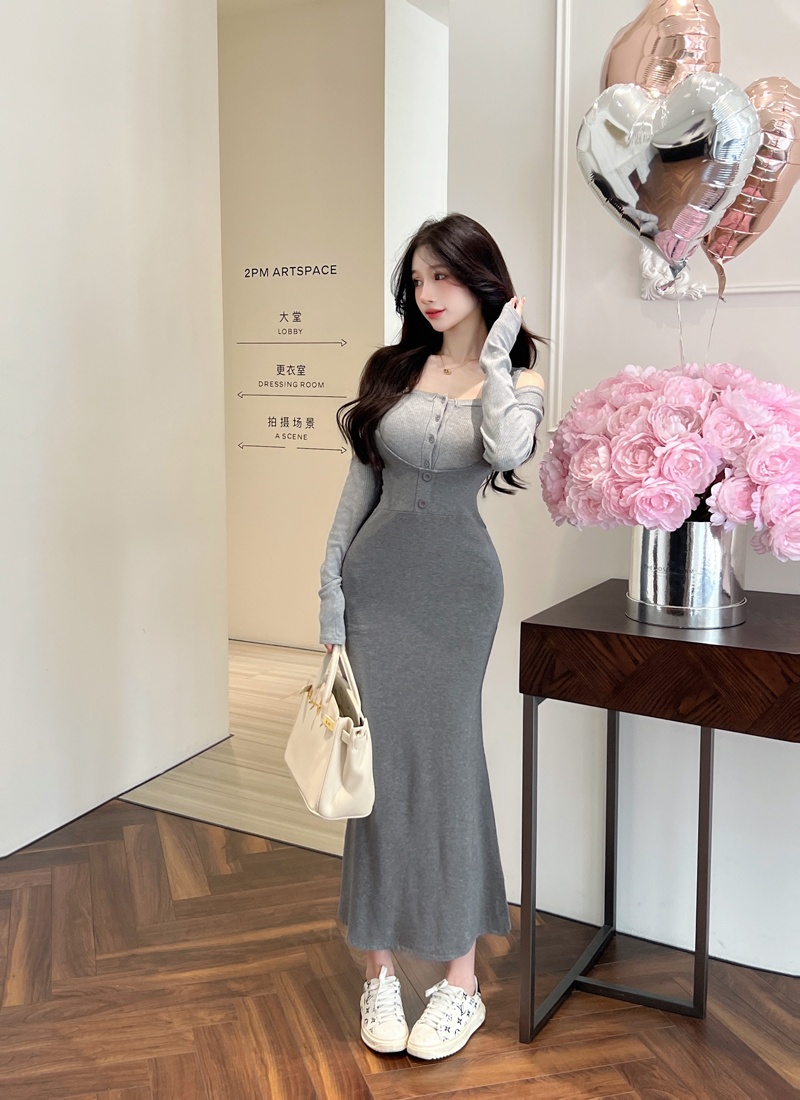 Package hip strap dress long sleeve T-shirt 2pcs set for women