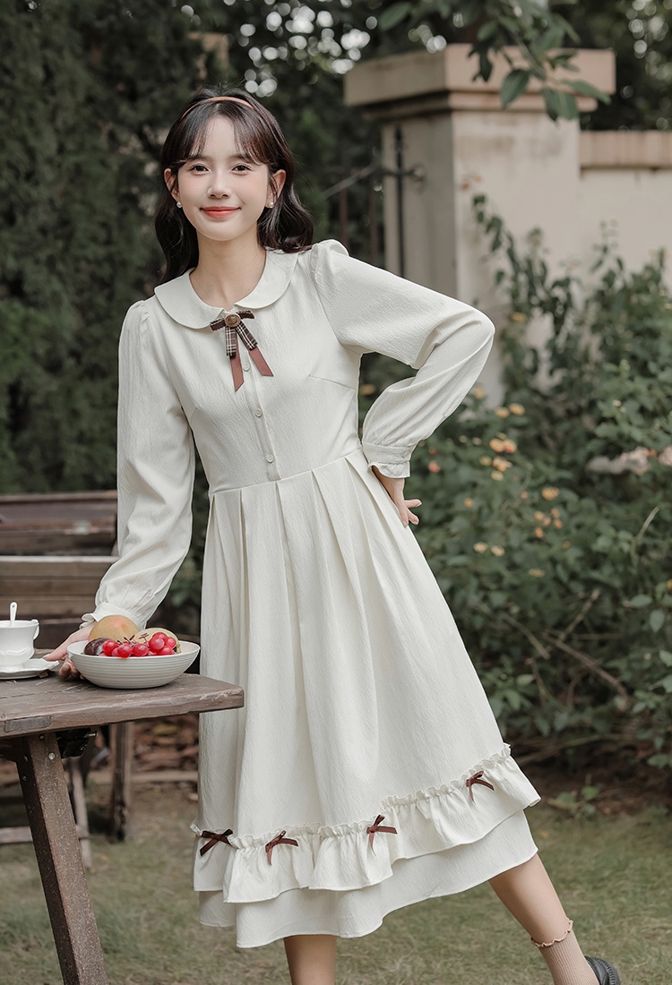 Plaid college style autumn long sleeve dress