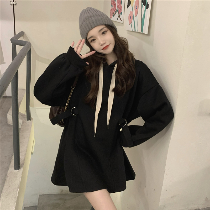 Pure pinched waist hoodie hooded skirt for women
