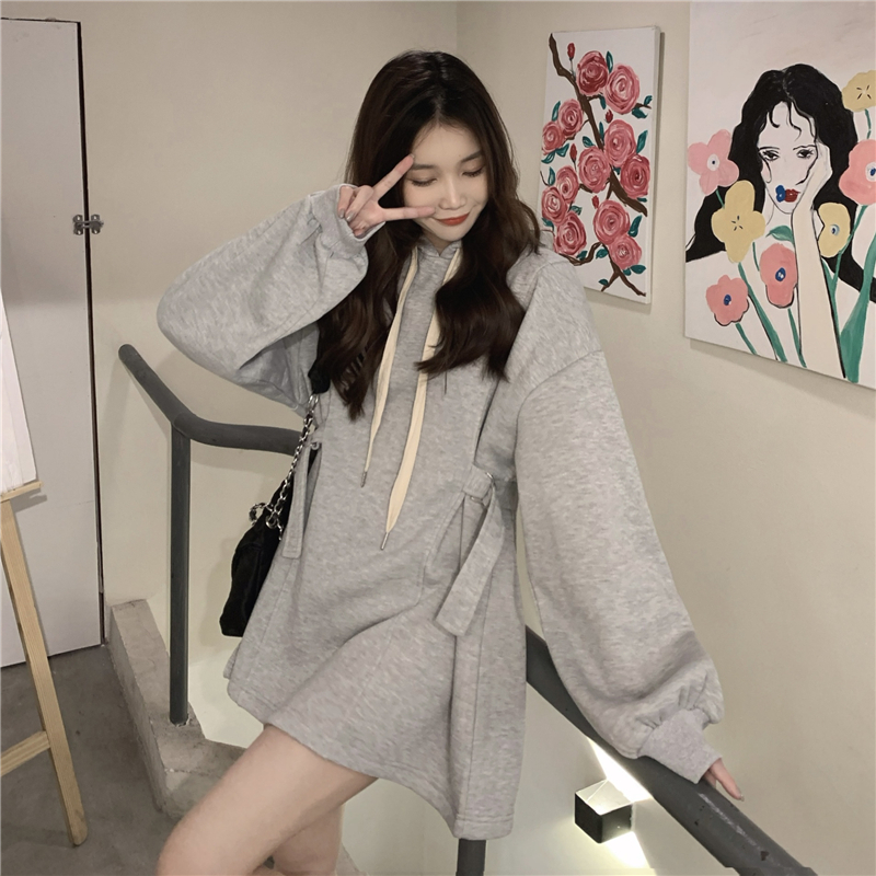 Pure pinched waist hoodie hooded skirt for women