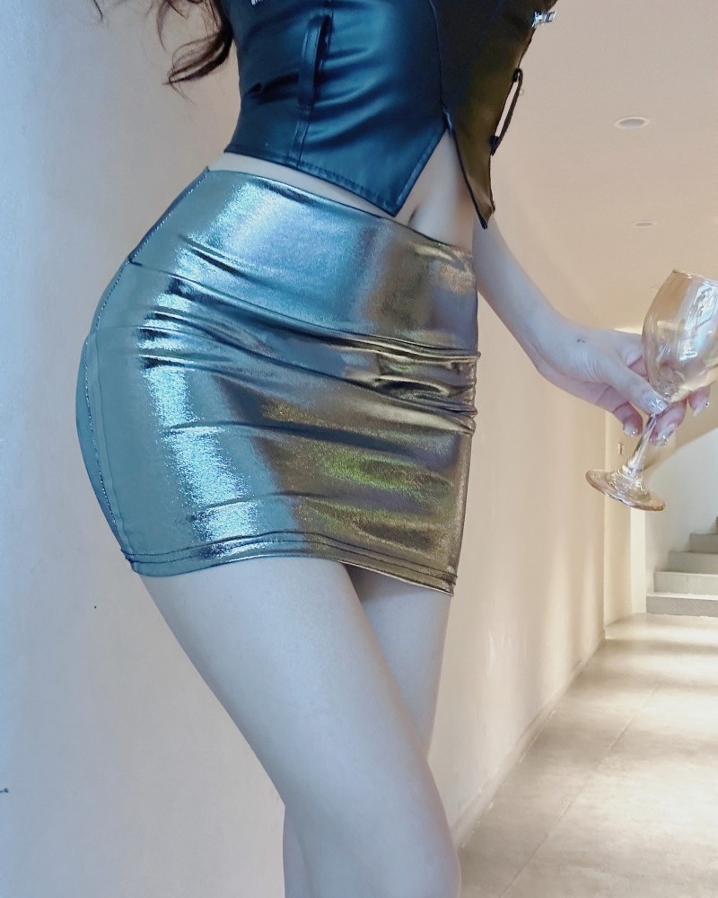 Tight sexy skirt bar silver short skirt for women