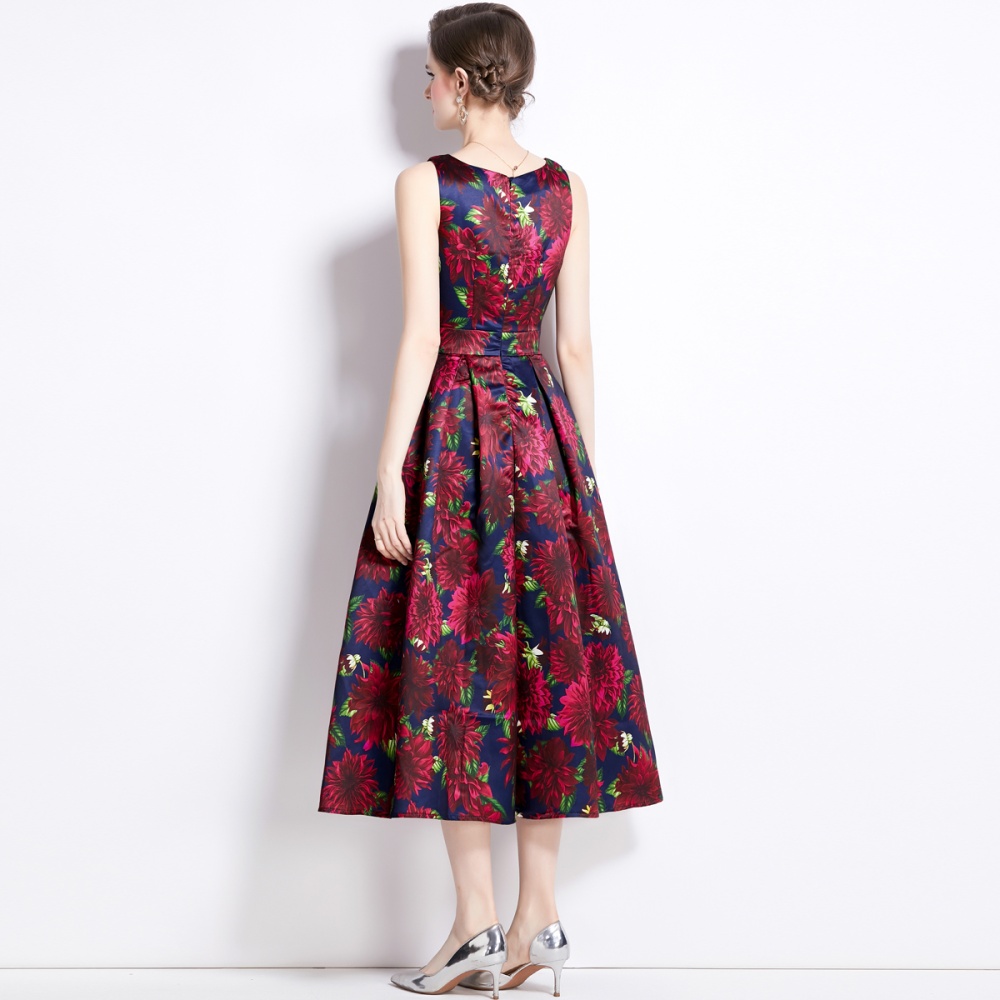 Stereoscopic sleeveless pinched waist clipping dress