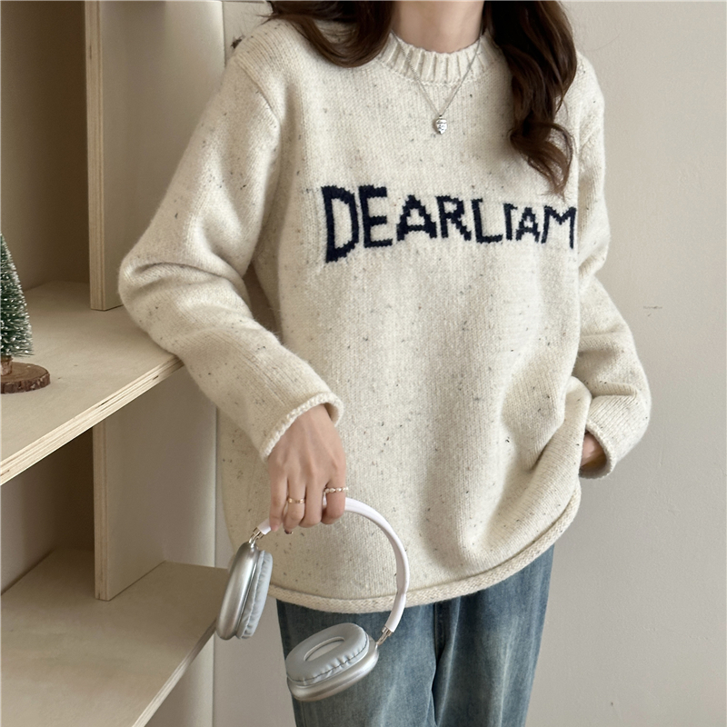 Jacquard retro loose autumn and winter sweater for women