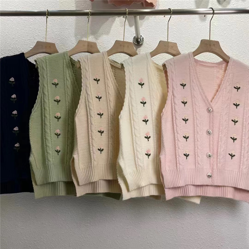 Knitted spring waistcoat embroidery cardigan