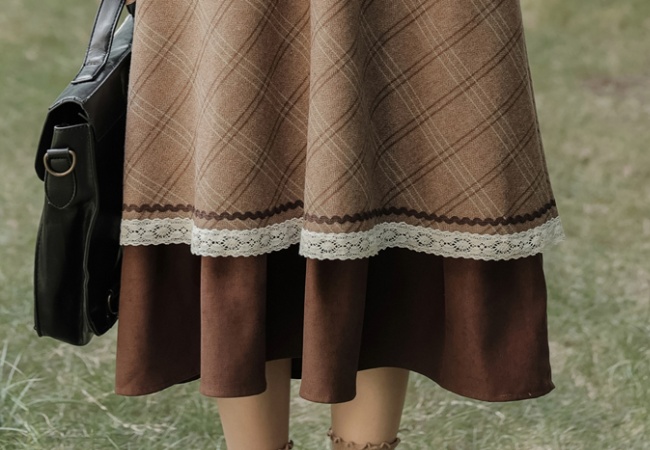 Fashionable bow short skirt brown A-line jacket 3pcs set
