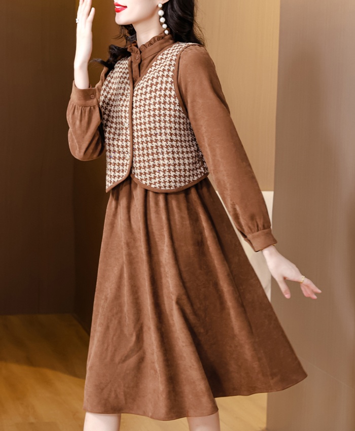 Autumn and winter waistcoat dress 2pcs set for women