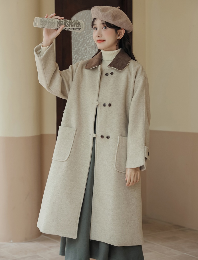 Commuting contrast color collar woolen coat for women
