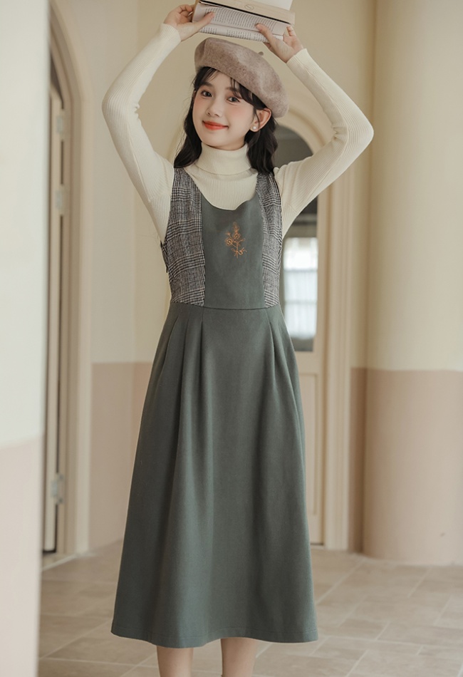 Woolen slim strap dress 2pcs set for women