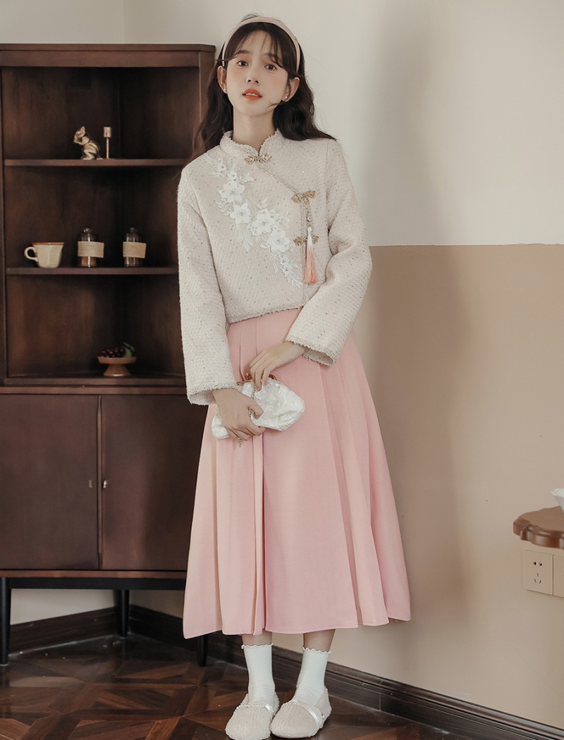 Chinese style short skirt coat a set for women