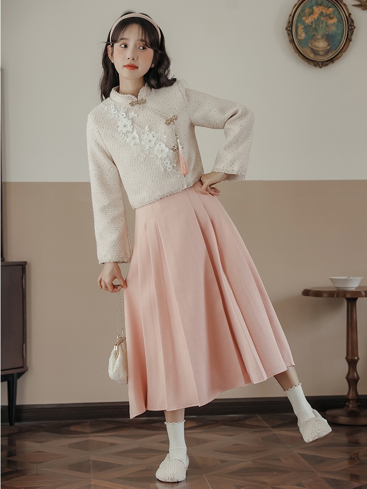 Chinese style short skirt coat a set for women