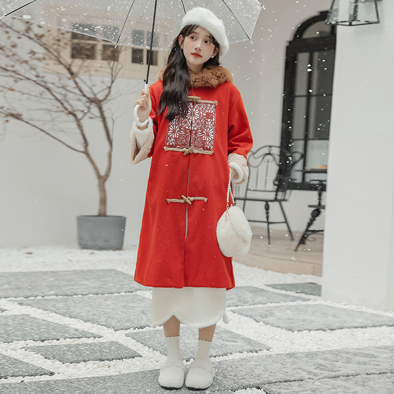 Chinese style Han clothing woolen coat for women