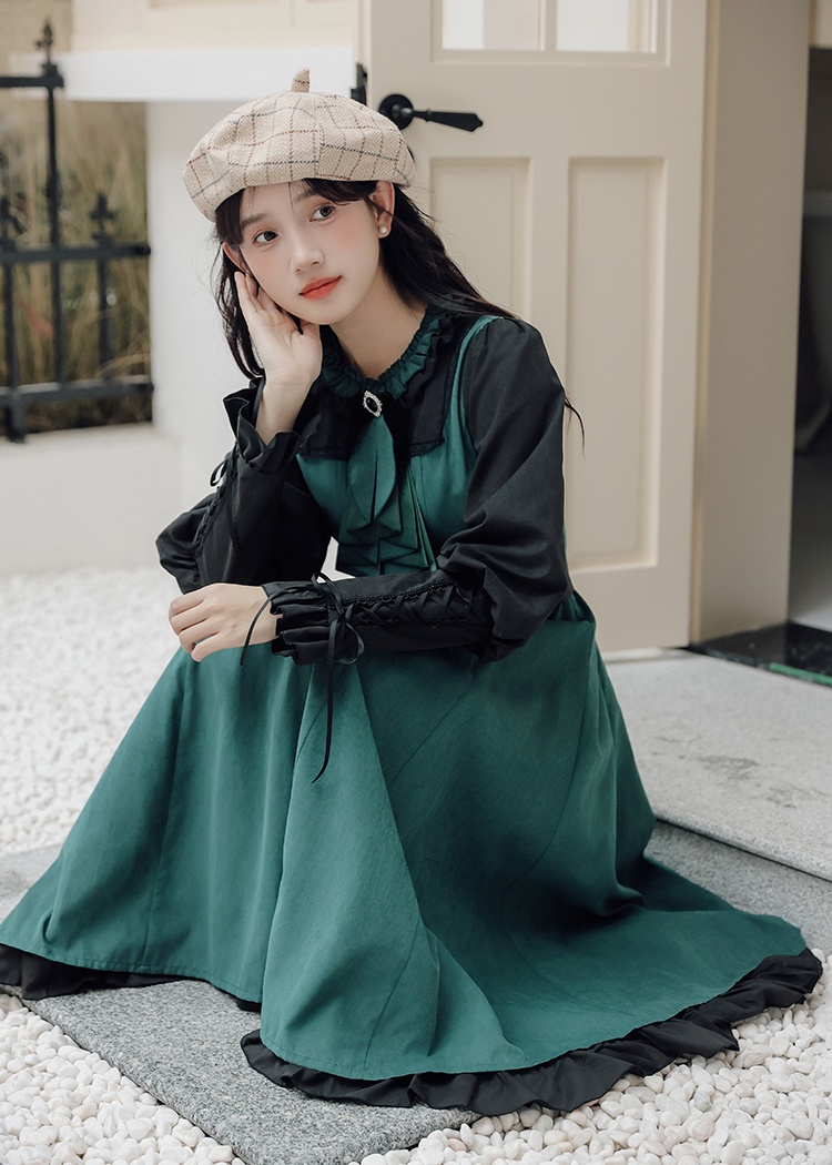 Mixed colors pinched waist cloak court style dress a set