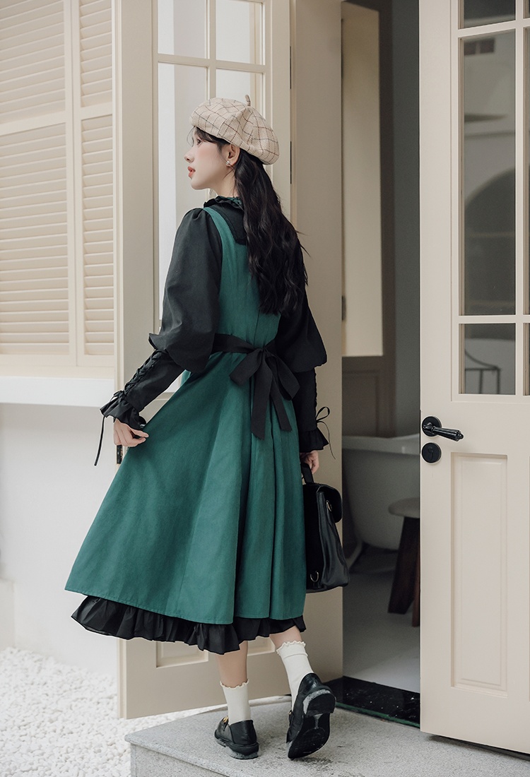 Mixed colors pinched waist cloak court style dress a set