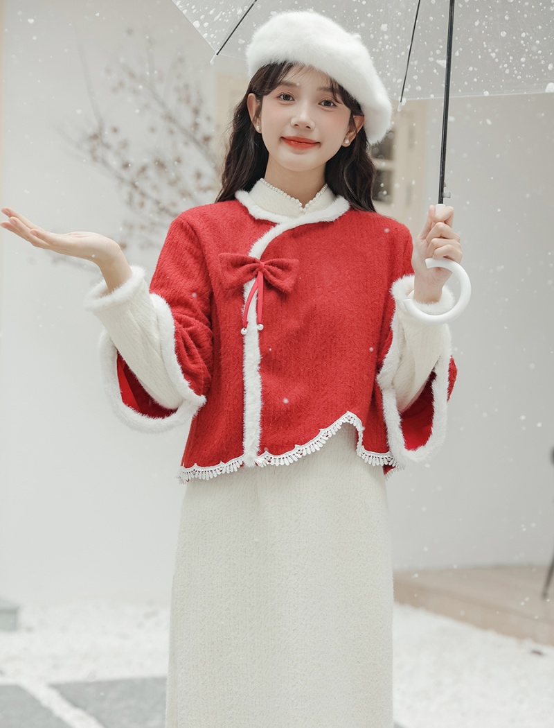 Christmas long sleeve cheongsam 2pcs set for women
