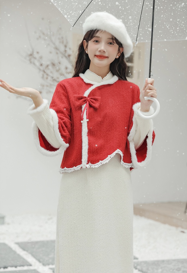 Christmas long sleeve cheongsam 2pcs set for women
