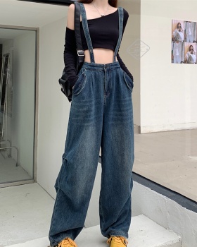 Loose strap long pants mopping high waist jeans for women