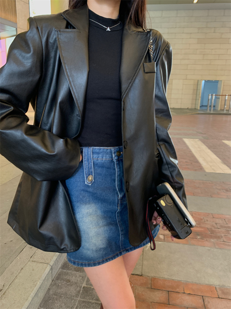 Locomotive business suit leather coat for women
