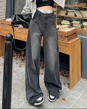 Black-gray mopping high waist American style drape pants