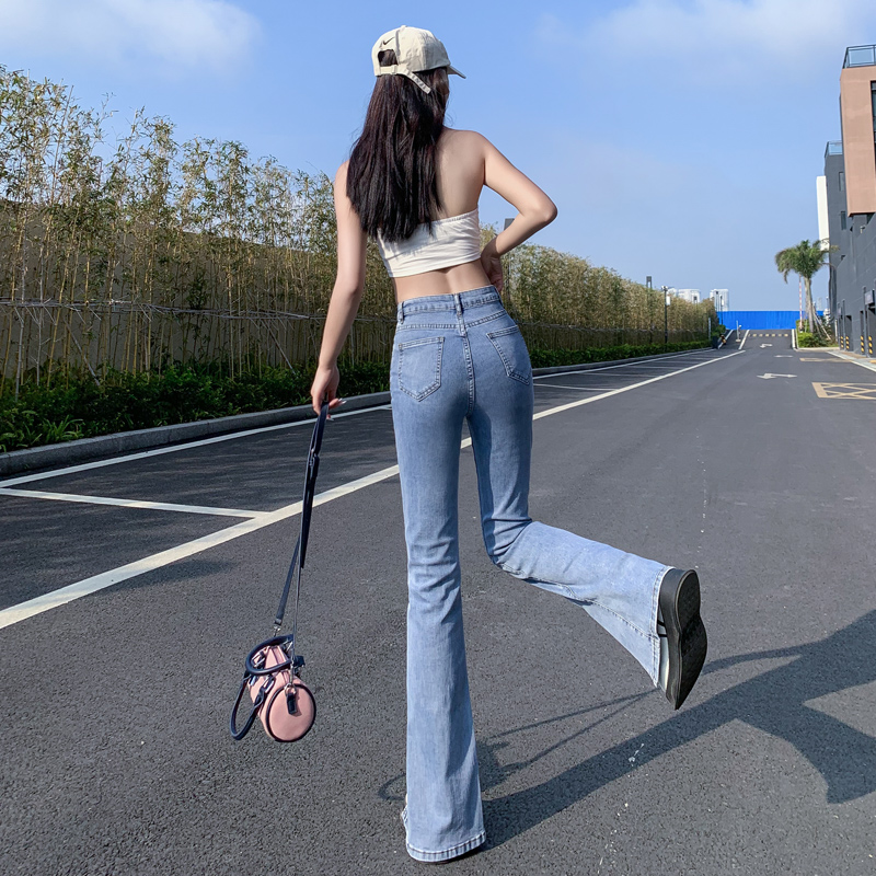 Slim mopping flare pants high waist drape jeans for women