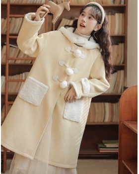 Horn buckle overcoat woolen woolen coat for women