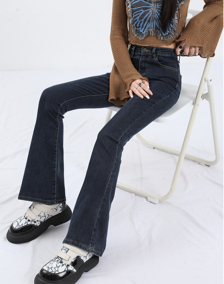 Elasticity high waist long pants retro slim jeans for women