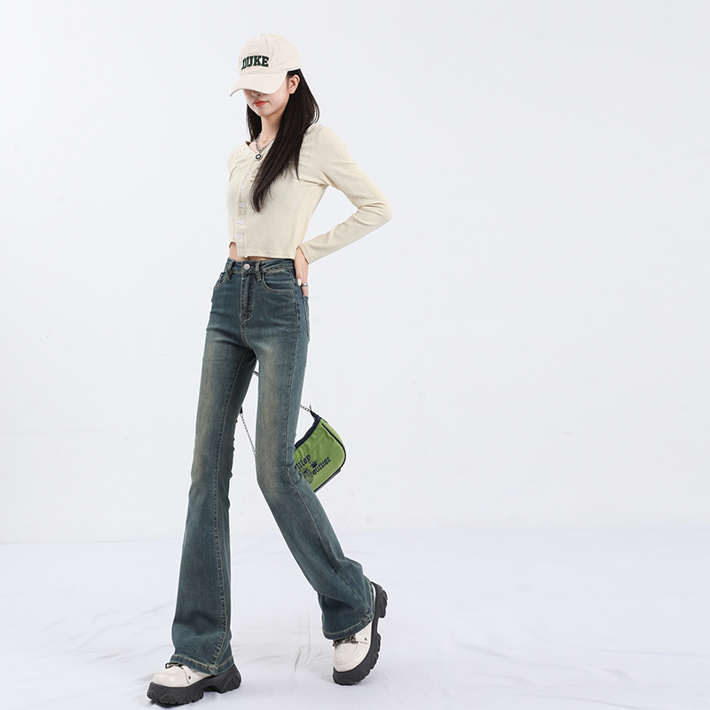 Elasticity high waist long pants retro slim jeans for women