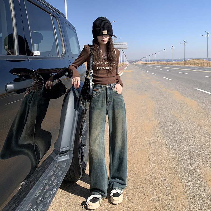 Autumn and winter high waist straight pants jeans