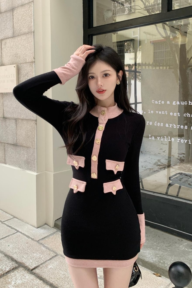 Enticement mixed colors knitted temperament dress for women