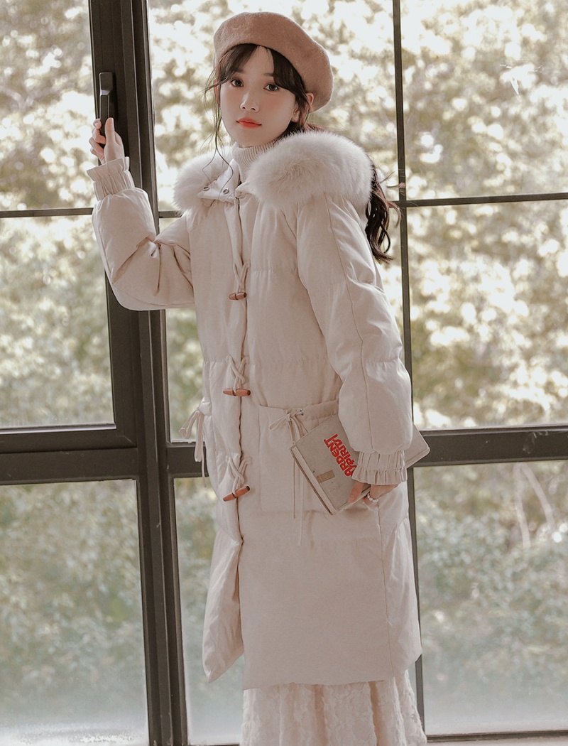 Thermal long sweet retro horn buckle cotton coat