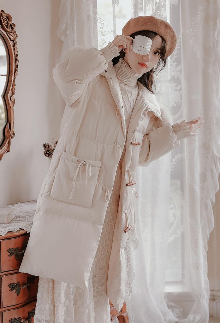 Thermal long sweet retro horn buckle cotton coat