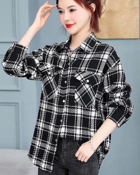 Autumn thick loose woolen retro plaid fashion shirt for women