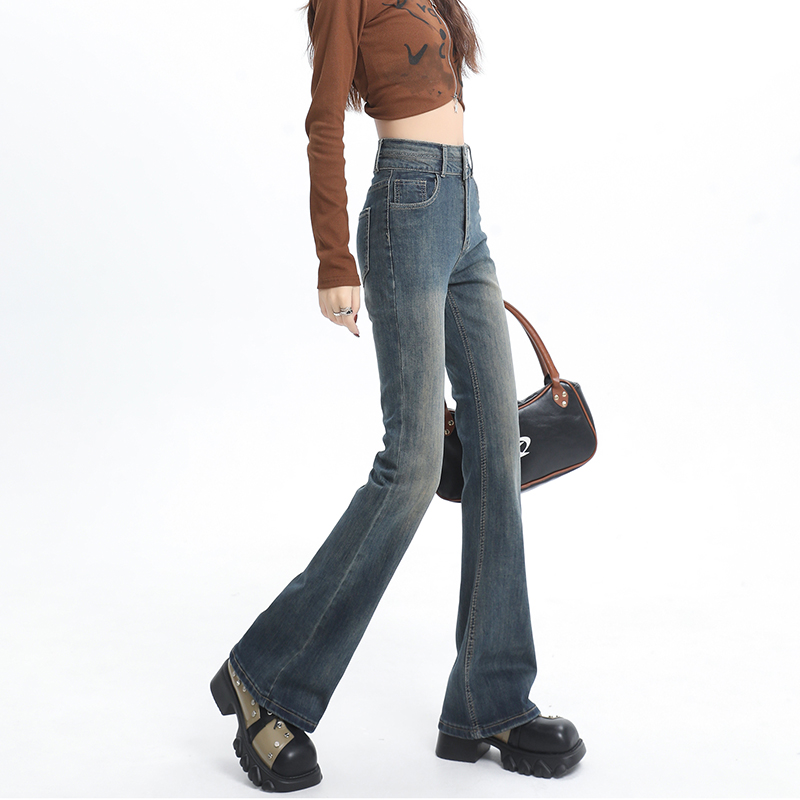 High waist retro long pants speaker jeans for women