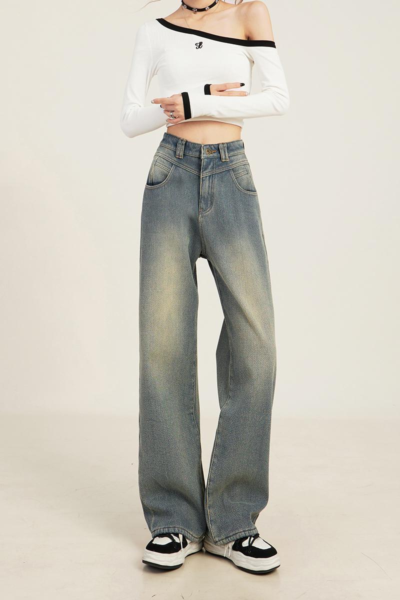 Plus velvet retro long pants high quality jeans for women