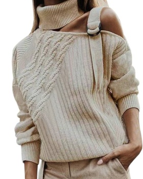 Jacquard sexy knitted tops high collar winter sweater