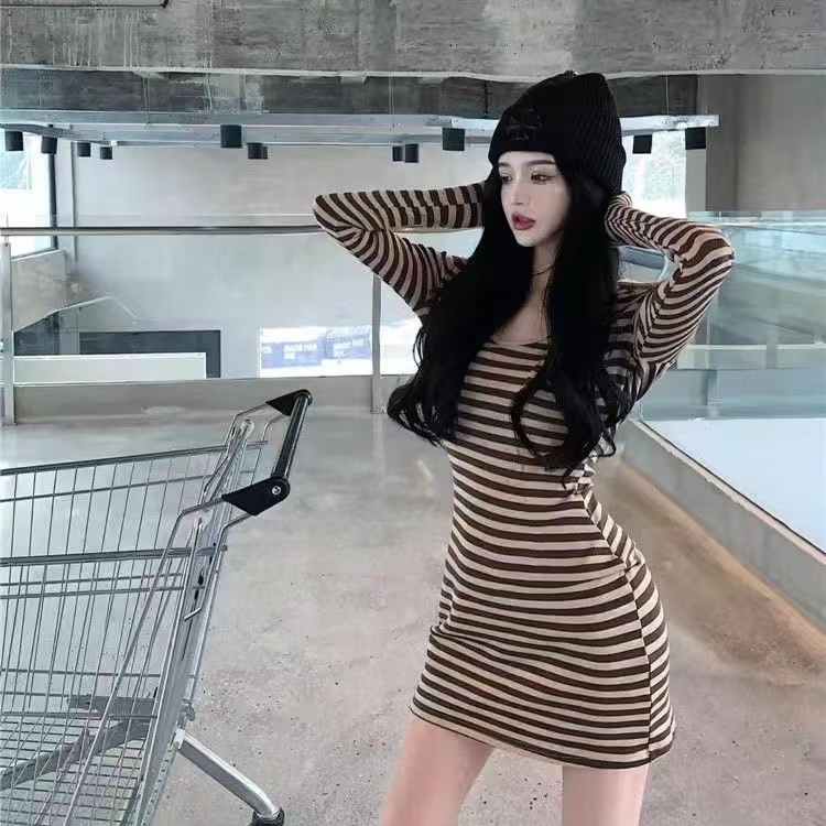 Spring and autumn stripe T-back spicegirl dress for women