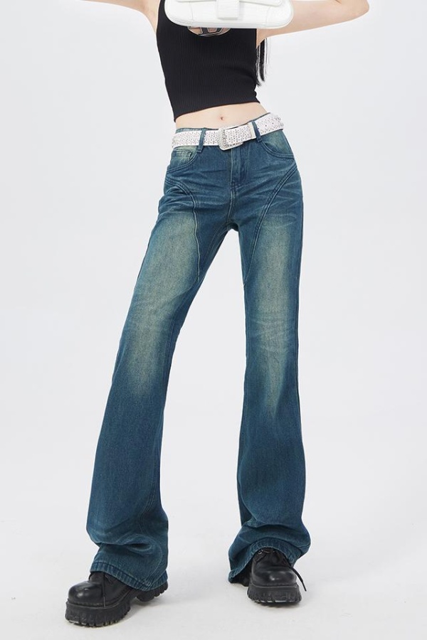 Winter American style jeans high waist flare pants