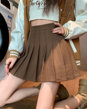 Pleated slim short skirt college style woolen skirt