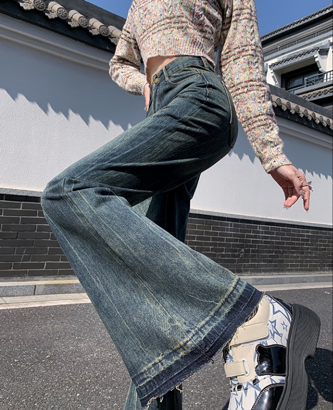 American style slim mopping jeans drape plus velvet burr pants