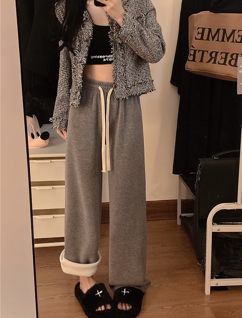 Thick slim all-match wide leg pants for women