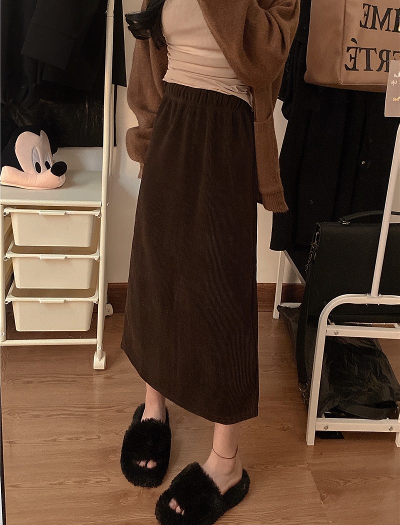 High waist split autumn and winter slim A-line skirt