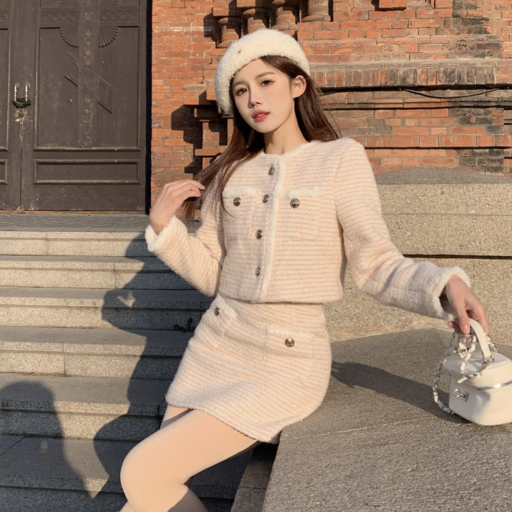 Korean style winter skirt chanelstyle coat a set