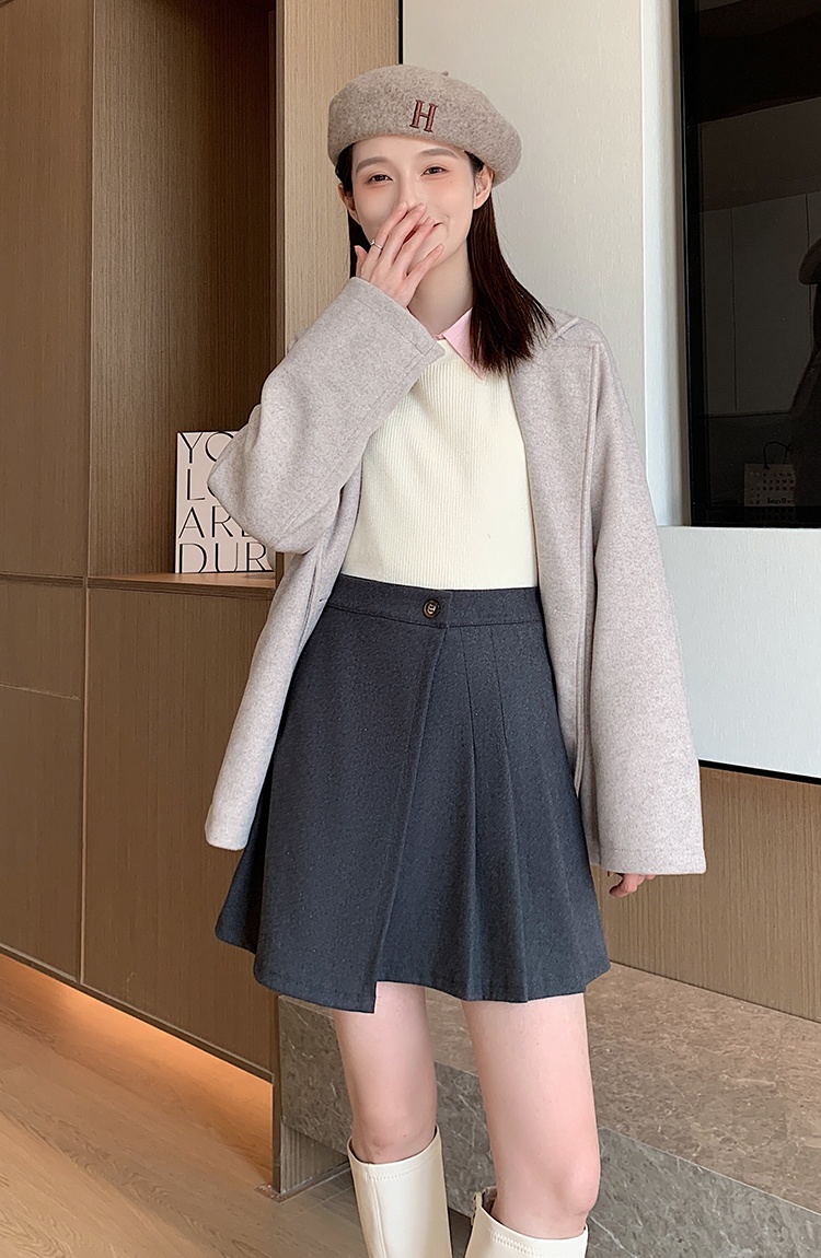 Woolen slim small fellow shorts A-line pleated skirt for women
